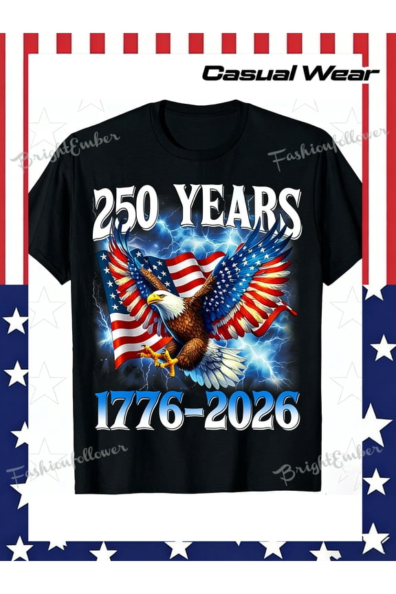 Patriotic USA 250 Years Anniversary T-Shirt 1776-2026 Bald Eagle American Flag Graphic Tee Retro Vintage Style Men Women Short Sleeve Top