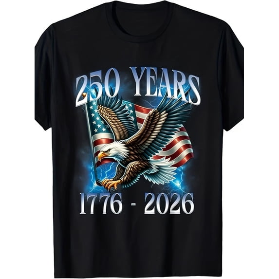Patriotic USA 250 Years Anniversary T-Shirt American Flag Bald Eagle 1776-2026 Retro Graphic Tee Men Women Unisex Short Sleeve Cotton Top