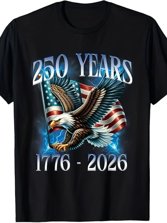 Patriotic USA 250 Years Anniversary T-Shirt American Flag Bald Eagle 1776-2026 Retro Graphic Tee Men Women Unisex Short Sleeve Cotton Top