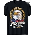 thumbnail image 1 of Patriotic USA 250 Years of Freedom T-Shirt Retro Bald Eagle American Flag Graphic Tee 1776-2026 Semiquincentennial Celebration Apparel for Men and Women, 1 of 6