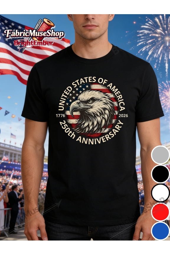 Patriotic USA 250th Anniversary Bald Eagle Men's Graphic T-Shirt Retro 1776-2026 United States Celebration Vintage Style Cotton Tee Black