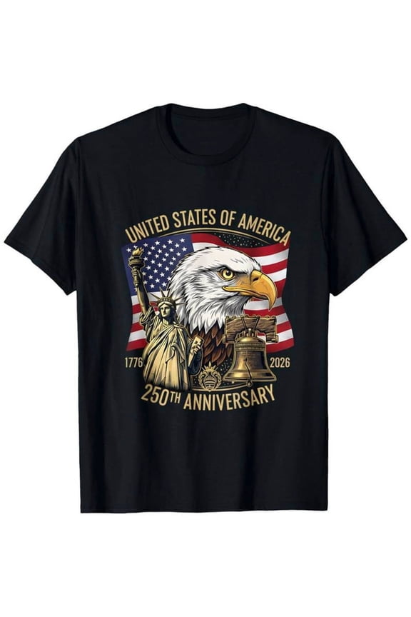 Patriotic USA 250th Anniversary T-Shirt 1776-2026 Semiquincentennial Bald Eagle Statue of Liberty Graphic Tee Retro Vintage Style Men Women Apparel