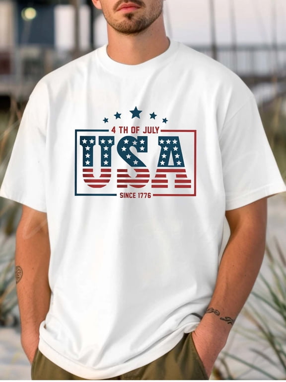 Patriotic USA 4th of July T-Shirt for Men Vintage American Flag Graphic Tee Independence Day Celebration Top Retro Red White Blue Since 1776 Apparel