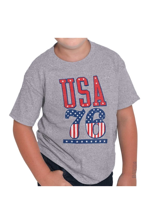 Patriotic USA 76 American Flag Crewneck T Shirts Boy Girl Teen Brisco Brands L