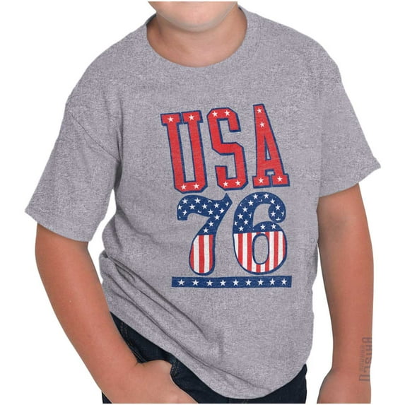 Patriotic USA 76 American Flag Crewneck T Shirts Boy Girl Teen Brisco Brands XS