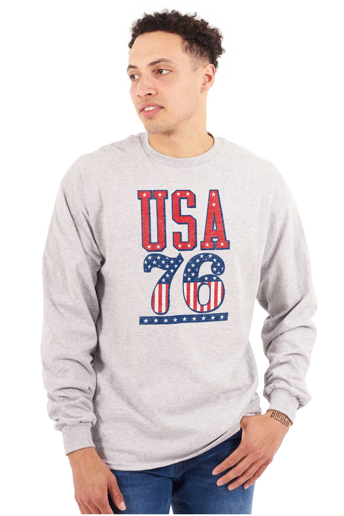Patriotic USA 76 American Flag Unisex Plus Size Long Sleeve Tee Shirt ...