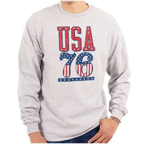 Patriotic USA 76 American Flag Plus Size Long Sleeve Graphic Tee Shirt Brisco Brands 3X