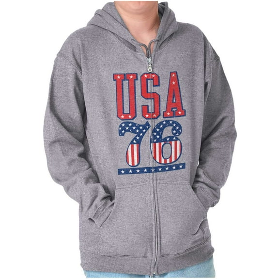 Patriotic USA 76 American Flag Unisex Fleece Graphic Zip Up Hoodie Brisco Brands 5X