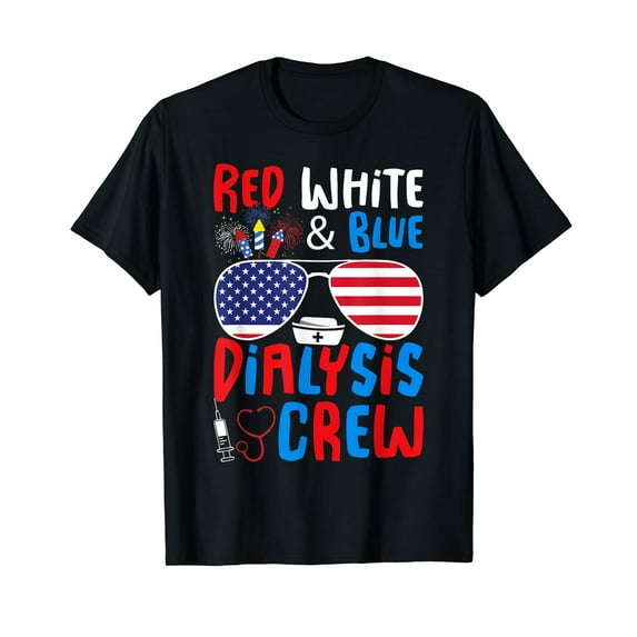 Patriotic USA American Flag Red White Blue Dialysis Crew T-Shirt