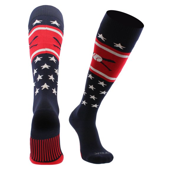 Patriotic USA Baseball Socks with Baseball Bats (Navy/Red/White, Small)