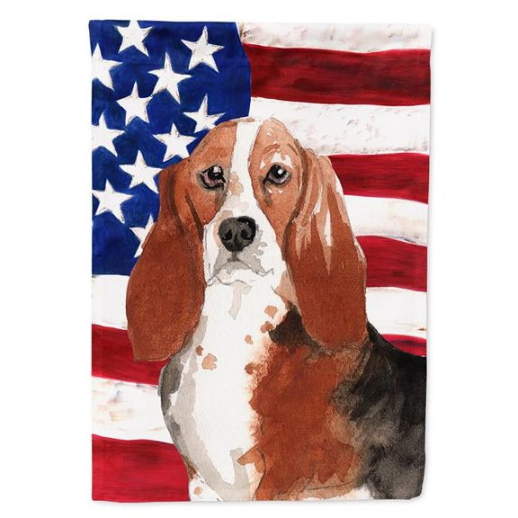 Patriotic USA Basset Hound Flag Canvas House Size