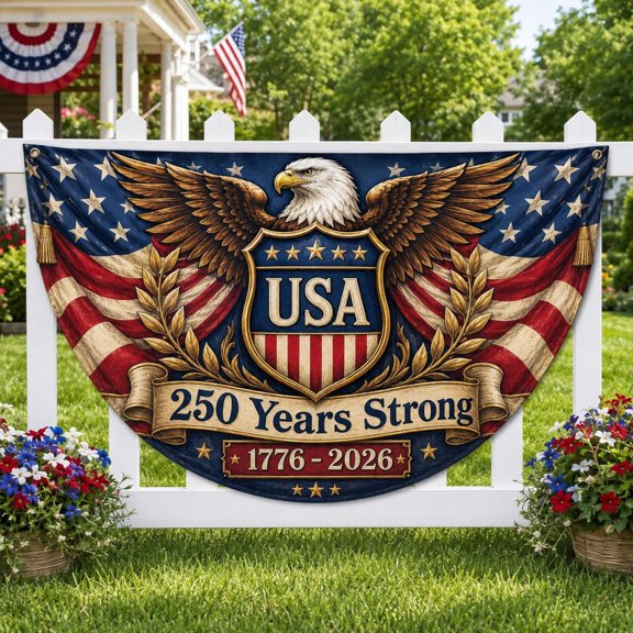 Patriotic USA Bunting Flag Vintage Eagle 250 Years Strong Banner Gift For Veterans Proud American Semiquincentennial 4th Of July Decoration