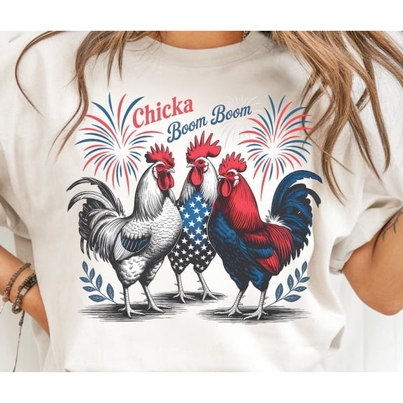 Patriotic USA Chicken T-Shirt, Funny Patriotic Rooster 4th of July Tee, Independence Day Shirt, USA Flag Humor T-Shirt for Men and Women