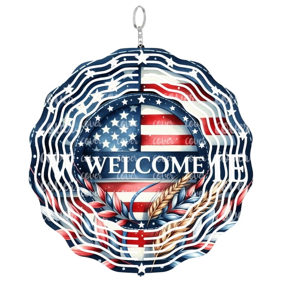 Patriotic USA Flag 3D Wind Spinner Outdoor Hanging Garden Decor Kinetic Yard Art