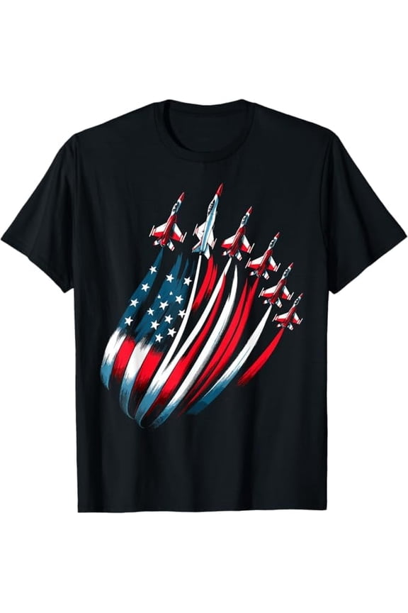 Patriotic USA Flag American Fighter Jets Boys 4th of July Gifts T-Shirt Men Women Tees Crew Neck Short Sleeve T Shirts
