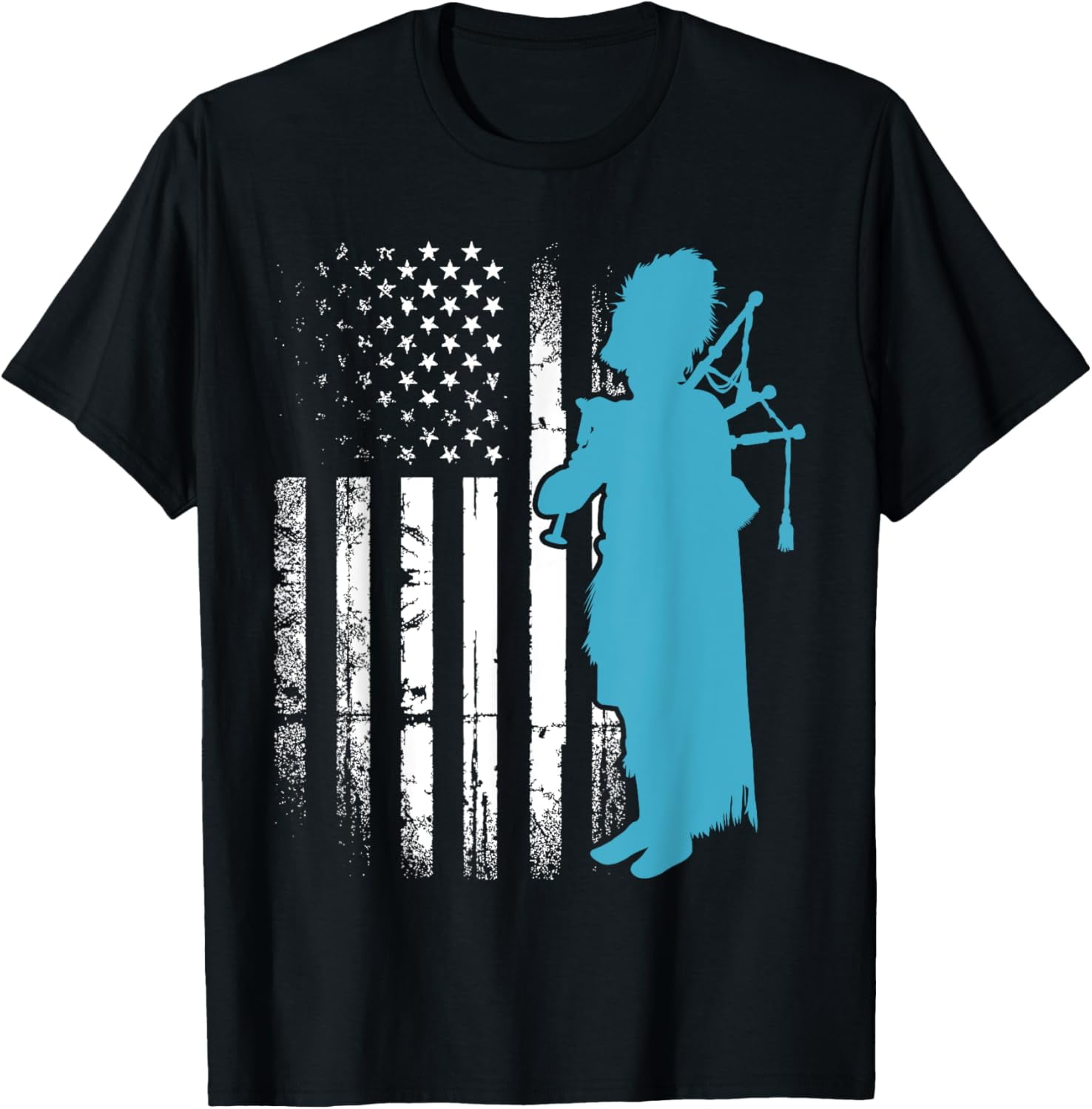 Patriotic USA Flag Bagpiper Bagpipe Player Scottish Musician T-Shirt ...