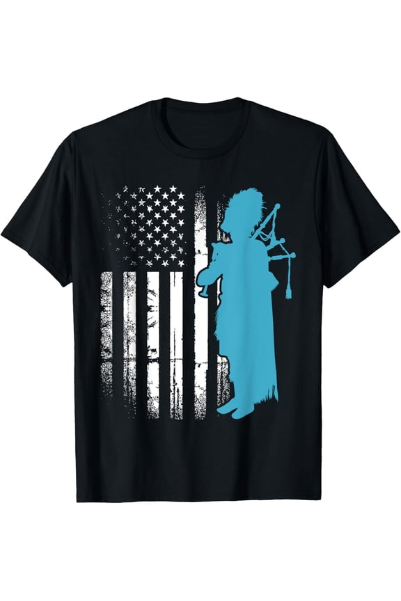 Patriotic USA Flag Bagpiper Bagpipe Player Scottish Musician T-Shirt