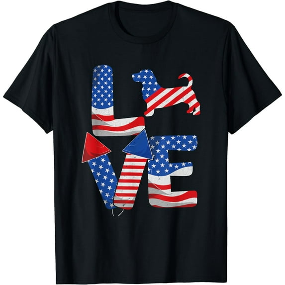Patriotic USA Flag Basset Hound Dog 4th of July Firework T-Shirt
