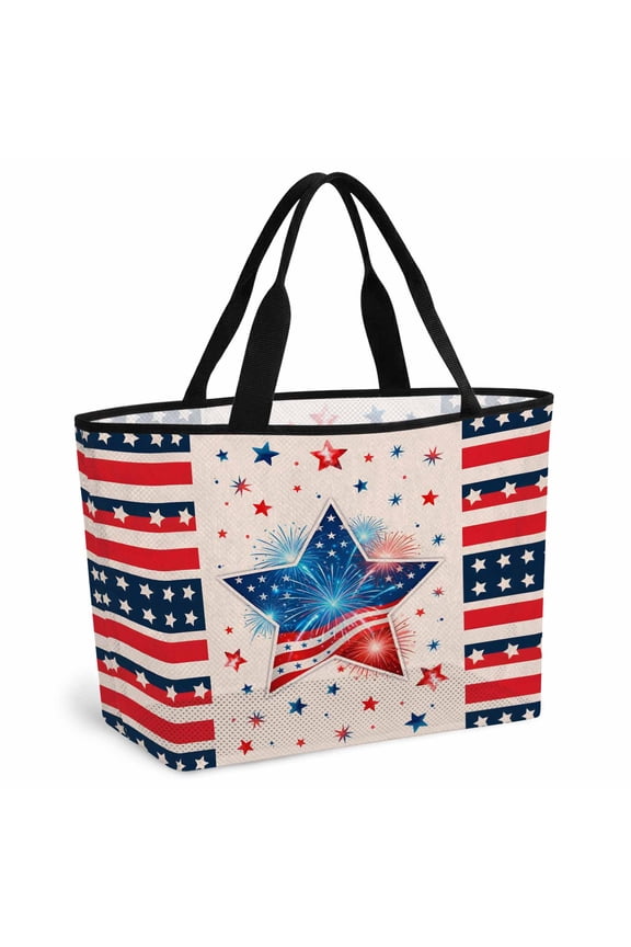 Patriotic USA Flag Beach Bag for Women, Large Breathable Mesh Beach Tote Bag, Memorial Blue Red Freedom Lines Sandproof Lightweight Travel Bags for Vacation Picnic Swimming Pool 15.7"x15.7"x9.1"
