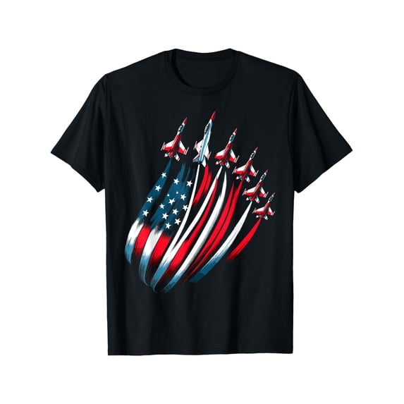 Patriotic USA Flag Fighter Jets Boys 4th of July T-Shirt