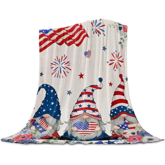 Patriotic USA Flag Fleece Soft Lightweight Bed Blanket - Red, White & Blue Poppy Stars Stripes - 50" x 60" for Independence Day & Memorial Day Gifts