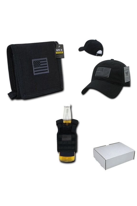 Patriotic USA Flag Gifts Box Set for Dad Wallet Beer Cooler Cap