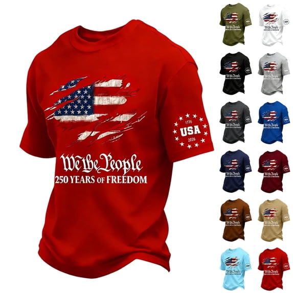 Patriotic USA Flag Graphic Tee for Men, 250 Years of Freedom 4th of July Casual Short Sleeve T-Shirt with Retro Print Black L