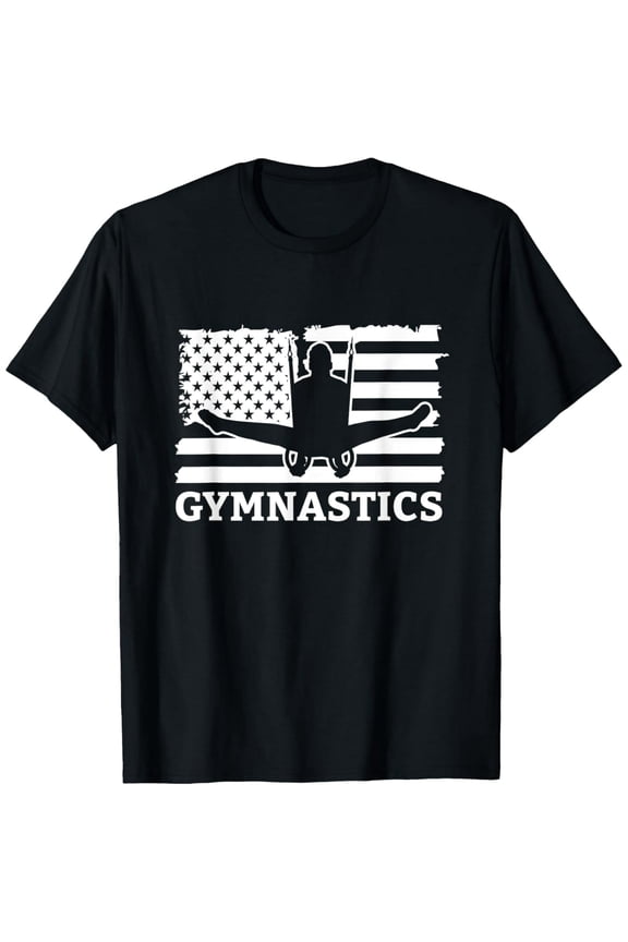 Patriotic USA Flag Gymnastics Silhouette for Men Women Unisex Graphic Short Sleeve Tee