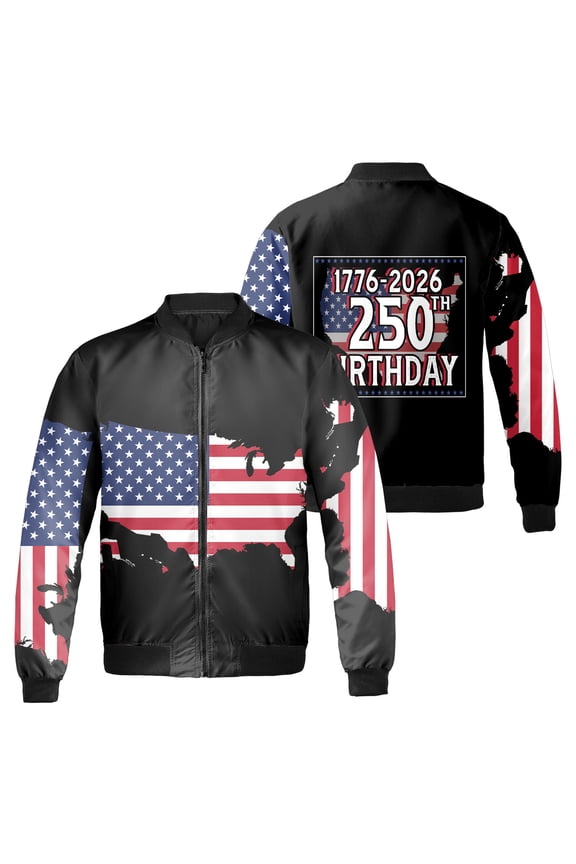 Patriotic USA Flag Jacket, American Map Bomber Jacket or Baseball Jacket, Independence Day 4th of July Patriotic Outerwear, USA Pride Gift