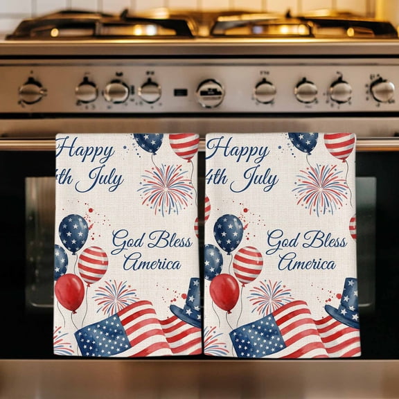 Patriotic USA Flag Kitchen Towels Set of 1, God Bless America Freedom Independence Absorbent Dish Towels for Kitchen, Microfiber Hand Towel, Quick Drying Tea Towel for Cleaning Decorative Dishcloths