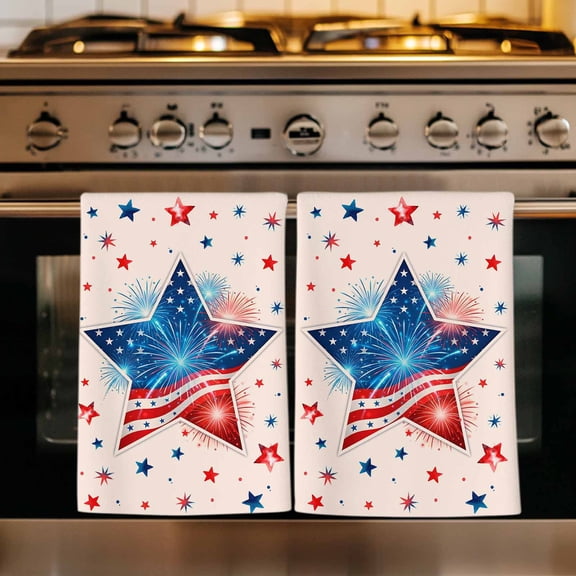 Patriotic USA Flag Kitchen Towels Set of 1, Memorial Blue Red Freedom Lines Absorbent Dish Towels for Kitchen, Microfiber Hand Towel, Quick Drying Tea Towel for Cleaning Decorative Dishcloths