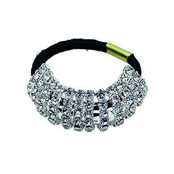 Patriotic USA Flag Ponytail Holder by Crystal Avenue Stretchy Elastic Hair Tie Silvertone with Sparkling Crystals