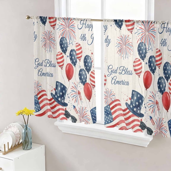 Patriotic USA Flag Sheer Curtains 45 Inch Length 2 Panels Set, God Bless America Freedom Independence Voile Window Treatment Rod Pocket Small Kitchen Curtains Drapes for Bedroom 52"x45"x2