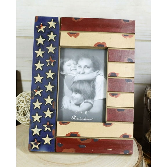 Patriotic USA Flag Star Spangled Banner Veteran Memorial 4"X6" Picture Frame