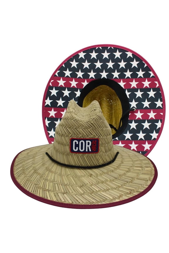 Patriotic USA Flag Straw Hats for Men and Women | Classic Lifeguard Sun Hat with UPF 50+ Cloth Printed Under The Beach Hat (Flag L/XL)