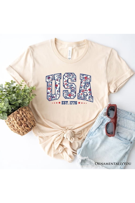 Patriotic USA Floral T-Shirt, 1776 Independence Day Tee