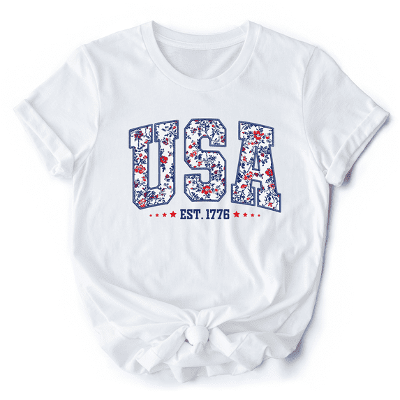 Patriotic USA Floral T-Shirt, 1776 Independence Day Tee