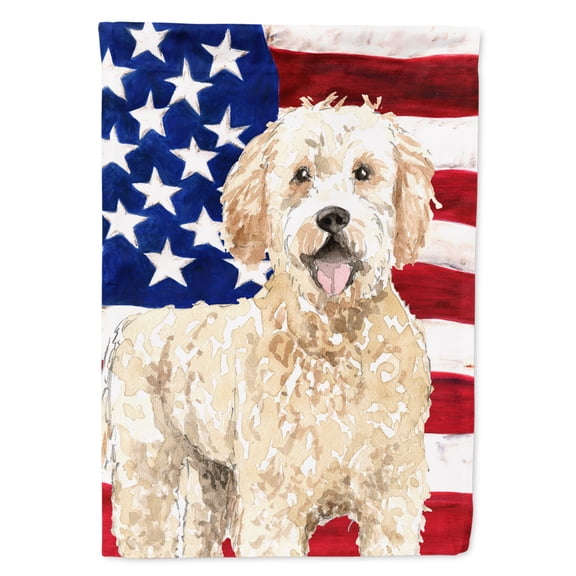 Patriotic USA Goldendoodle Flag Canvas House Size