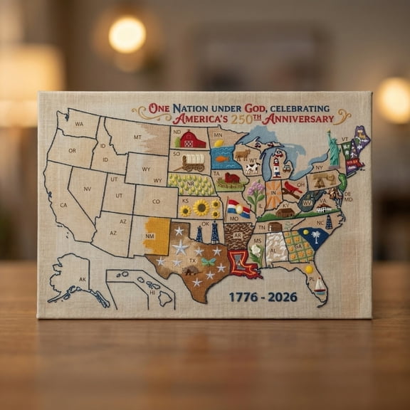 Patriotic USA Map Cross Stitch Kit, US 250th Anniversary DIY Embroidery Set, Complete Needlepoint America Map Wall Art, Commemorative Gift for Crafters & Home Decor