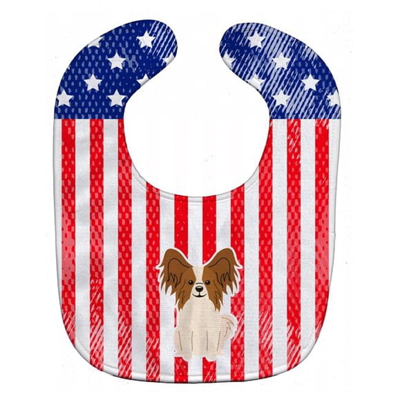 Patriotic USA Papillon Red White Baby Bib