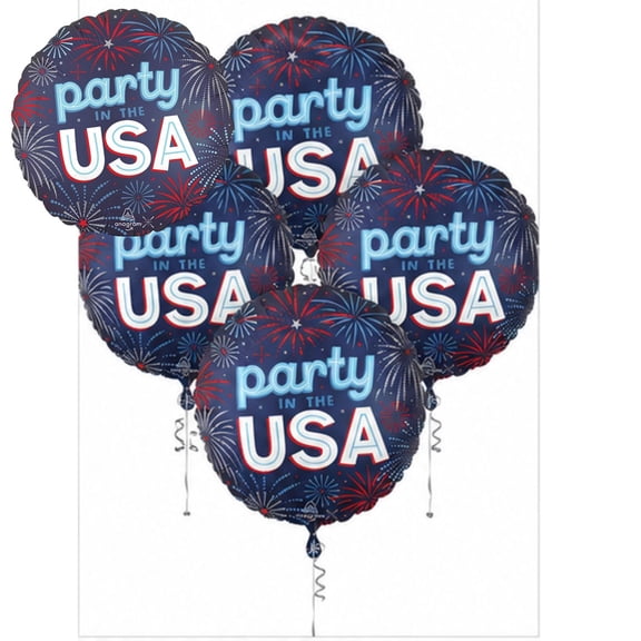Loonballoon Patriotic Burst Party in the USA Foil Balloon Fourth of July Mylar 5 Count Standard Size