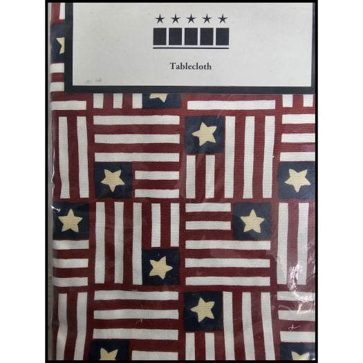 Patriotic USA Printed Flag Blocks Cotton Tablecloth Square 52x52