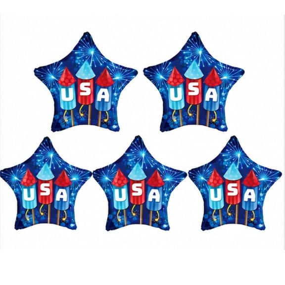 Loonballoon Patriotic USA Rockets Foil Balloon Mylar 5 Count Standard Size