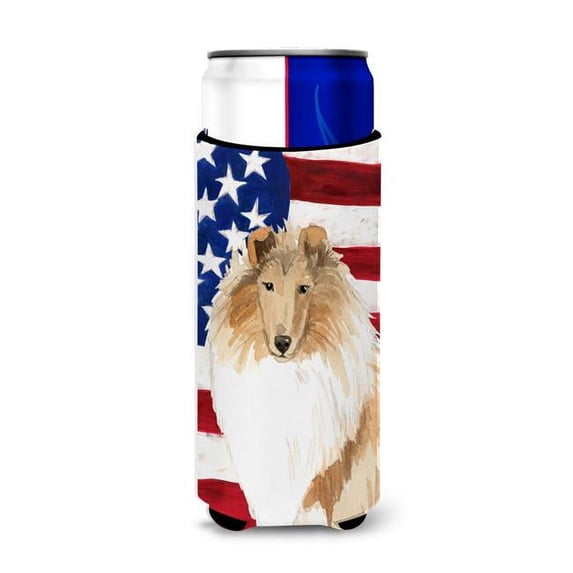 Patriotic USA Rough Collie Michelob Ultra Hugger for Slim Cans