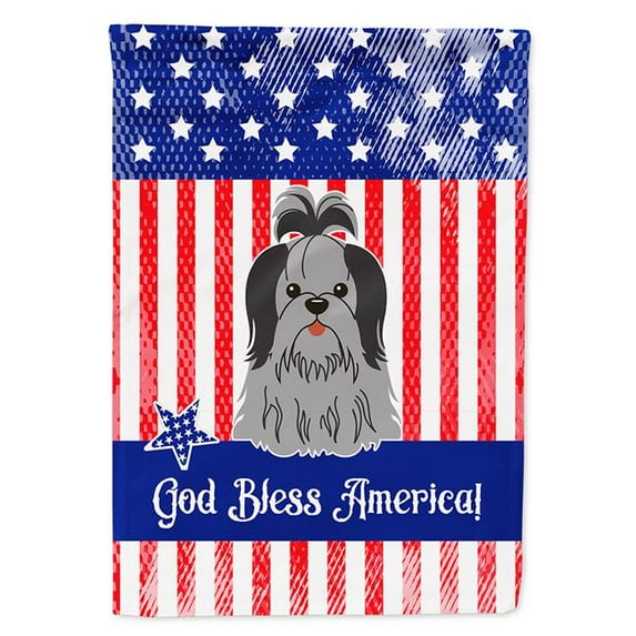 Patriotic USA Shih Tzu Black Silver Flag Canvas House Size
