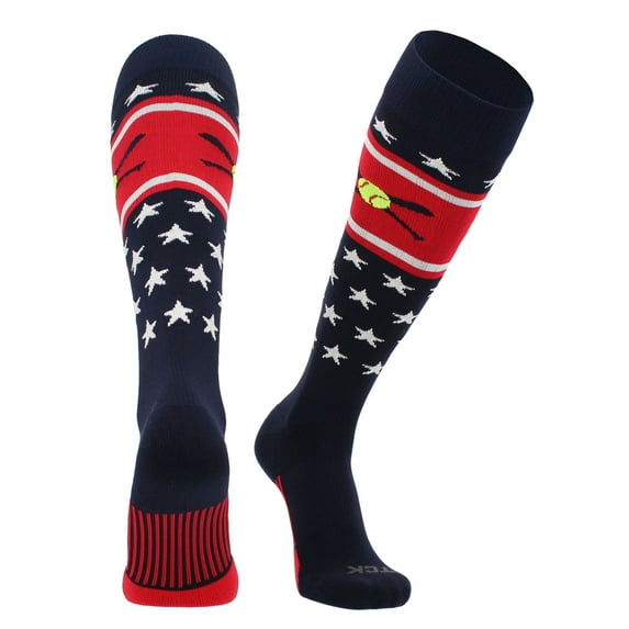 Patriotic USA Softball Socks with Softball Bats (Navy/Red/White, Large)