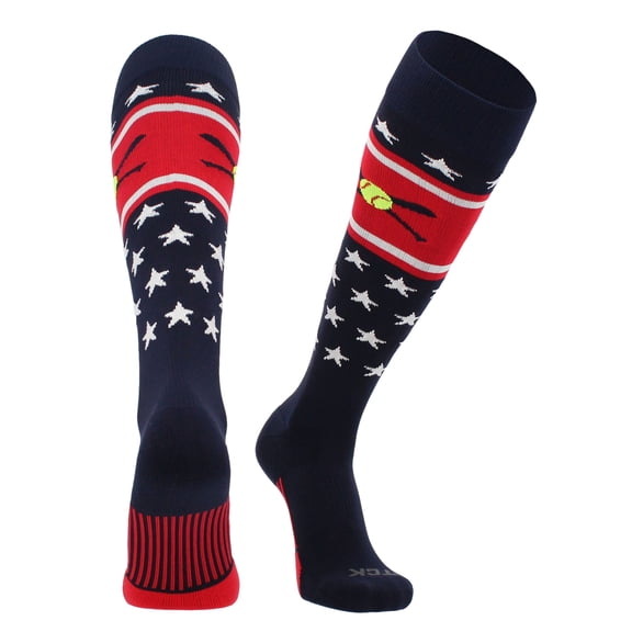 Patriotic USA Softball Socks with Softball Bats (Navy/Red/White, Medium)