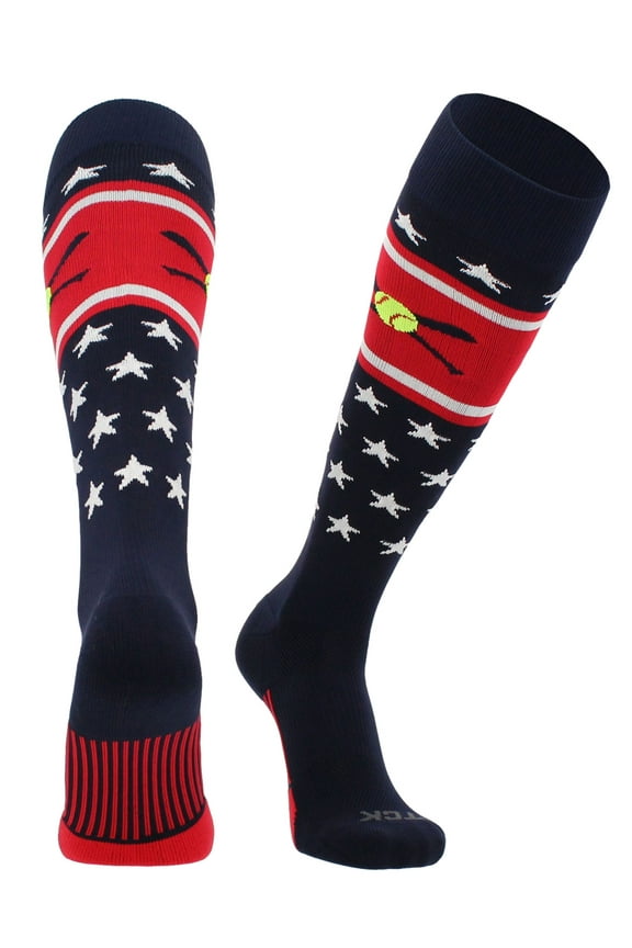 Patriotic USA Softball Socks with Softball Bats (Navy/Red/White, Medium)