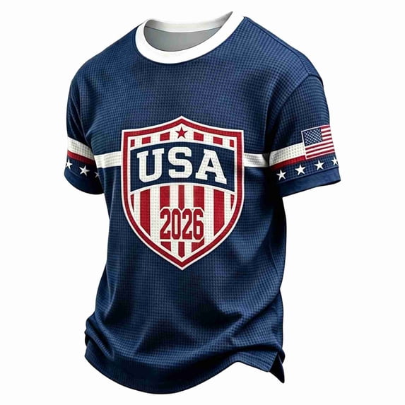 Patriotic USA T Shirts for Men Crewneck Tee Short Sleeve Shirt Machine Washable for Sports Game Day Fan Clothes