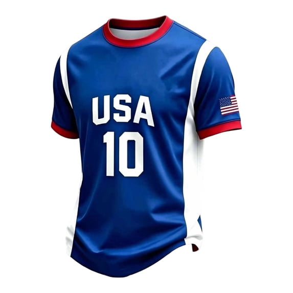Patriotic USA T Shirts for Men Crewneck Tee Short Sleeve Shirt Machine Washable for Sports Game Day Fan Clothes